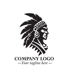 Black and White Tribal Chief Logo Symbol in Bold Traditional Vector Design for Cultural Identity