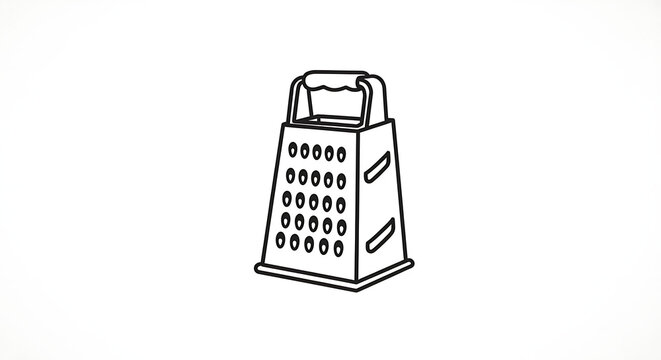 A simple line drawing of a box grater with handle on a white background in a minimalist style ai generated