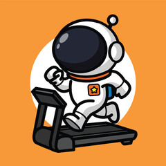 Cute Astronaut Running on Treadmill Illustration for Space Cartoon Character, Fitness, and Cosmic Exercise Concept