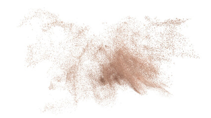 3D rendering of scattered sand granules or dirt on transparent background