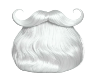 Realistic, flowing white beard with curly mustache, isolated on black backdrop