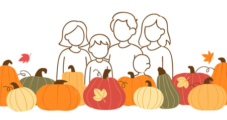 People in halloween pumpkin with pumpkins