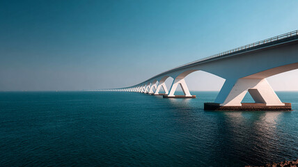 White modern bridge crossing a river, showcasing sleek lines and contemporary architectural design.   made with generative AI
