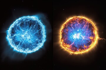 Two contrasting cosmic explosions of stellar energy visualized in space
