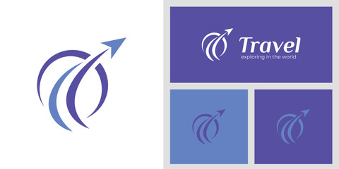World Travel Logo Design with Abstract Flying Symbol Represents Speed, and Exploration Graphic Concept for Airline, Tour, Transport, and Travel Business Branding