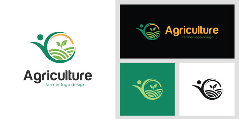 Agriculture Farm Logo Design with Abstract Green Leaf and Field Symbol Growth and Sustainability Graphic Concept for Organic Product, Eco Brand, and Farming Business