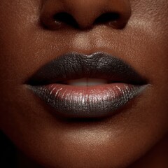 Obraz premium 黒いリップメイクの唇のクローズアップ。美容や化粧品のイメージ素材。