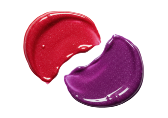 Isolated smears of red & purple lip gloss, beautiful and shiny, studio shot, cosmetics