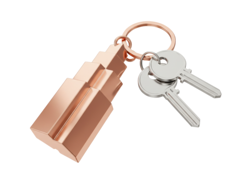 Isolated keys on a keychain with geometric charm and a modern design for safekeeping