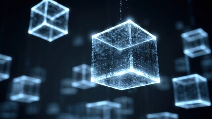 Abstract illuminated cubes in a dark background