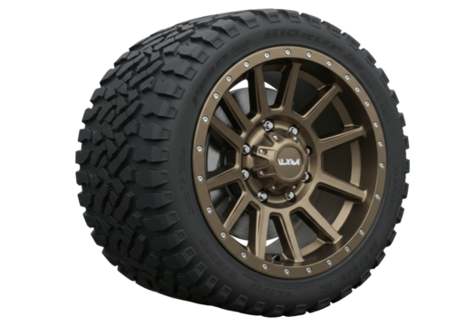 Isolated Car Tire on Bronze Rim for Automotive Industry, Car Service, or Product Rendering