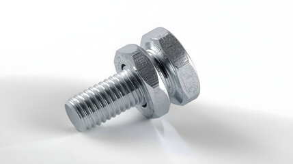 Close-up of a Heavy Duty Silver Bolt with a Large Washer on a White Background