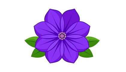 A Vibrant Purple Flower with Green Leaves on a White Background