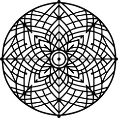 Obraz premium Geometric Mandala: A captivating geometric mandala, a symbol of balance and harmony, meticulously crafted with intricate lines and symmetry. A visual representation of meditative art.