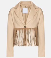 Elegant beige blazer designed for women's professional attire a white background