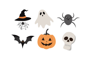Halloween icons set with ghost and pumpkin