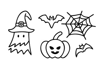 Halloween doodle set with ghost and pumpkin