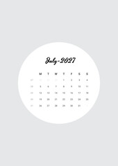 Monthly Calendar July 2027