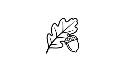 Elegant line art drawing featuring a detailed oak leaf alongside a ripe acorn, perfect for designs related to autumn, nature, woodland themes, and seasonal botanical illustrations