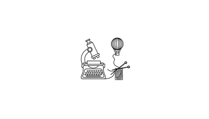 Minimalist line art illustration of a person reading a book in solitude, resting peacefully under a large, whimsical mushroom in a fantasy setting