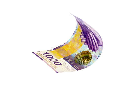 Flying Swiss money - the new issue of thousend francs note, isolated with clipping path