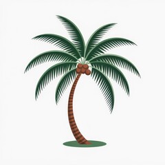 Minimalist flat design coconut palm tree with lush green fronds and brown trunk isolated
