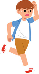 unhappy people run away, anxious boy terrified, young people nervous and escape, panic kid character fear something and get away, leaving bad situation illustration