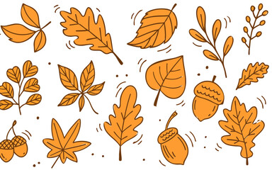 Obraz premium Doodle Hello Autumn Greeting with Colorful Fall Leaves 