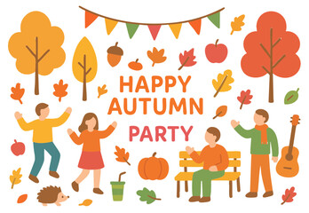 Happy Autumn Party Flat Design Graphic	