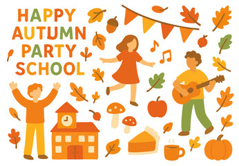 Happy Autumn Party Flat Design Graphic	