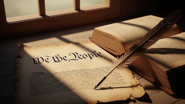 historic constitution document quill pen old book window