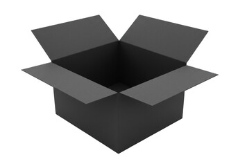 Isolated open empty dark grey cardboard box for packaging delivery shipping storage and moving goods products or items for e-commerce