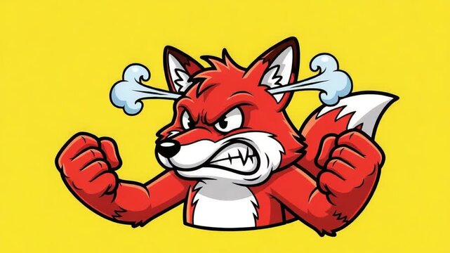 angry cartoon fox mascot illustration with steam
