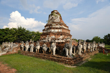 Ancient pagoda ruins at Wat Thammikarat in Ayutthaya, Ayutthaya Historical Park