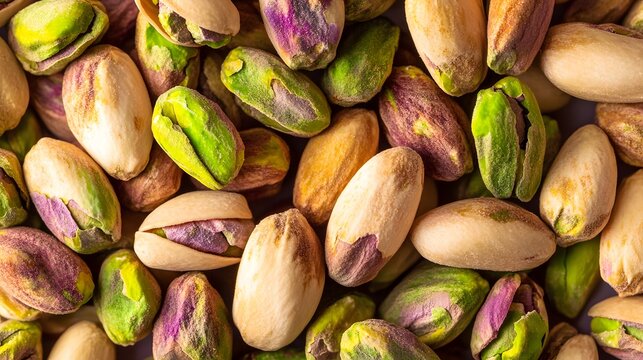 Close up of vibrant pistachios shells macro shot for nutrition concept