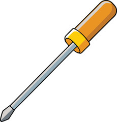 Shiny metallic screwdriver with yellow handle vector illustration tool icon scalable eps isolated on transparent background