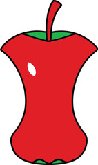 Shiny red apple core vector illustration with bite marks and seeds scalable eps graphic isolated on transparent background