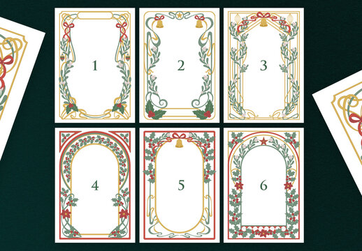 Christmas Borders, Frames & Backgrounds in Elegant Art Nouveau Style for Greetings Cards, Flyers & Invitations
