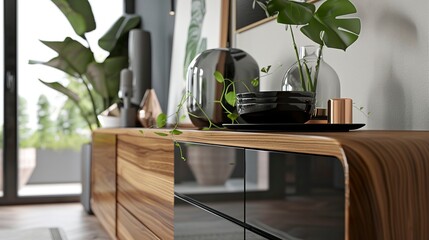 A photo of accessorized entryway consoles