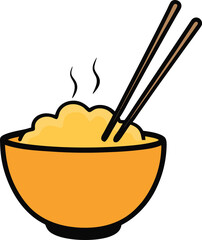 Steaming bowl of noodles with chopsticks vector illustration scalable eps icon isolated on transparent background