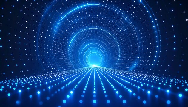 Abstract blue tunnel of light in the digital world of technology