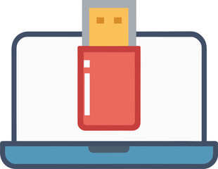 Usb drive connected to laptop vector illustration for digital data transfer and storage isolated on transparent background