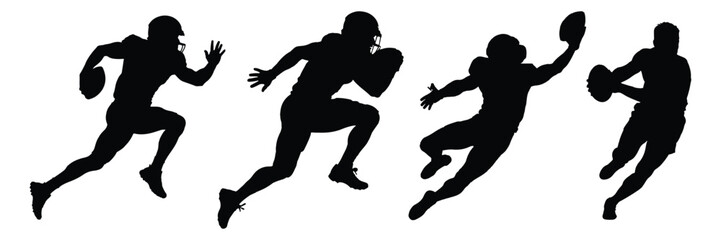 American football Player Silhouettes Collection of Sport Action Poses on White Background