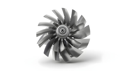 Precision-Engineered Turbine Fan Blades Assembly, Isolated on a White Background