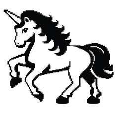 Pixelated White Unicorn with Detailed Mane on White Background