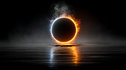 Burning numbers in space with glowing planets and fiery cosmic elements