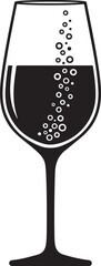 Elegant glass of sparkling wine with festive bubbles for celebrations and sophisticated events in classic black and white design