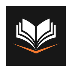 Open book icon with orange accent on black background Keywords: book, open, pages, reading, education, learning, knowledge, information, study