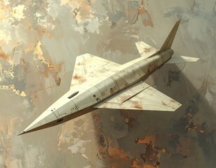Abstract Aircraft Over Beige and Brown Patterned Background Pixelated Style