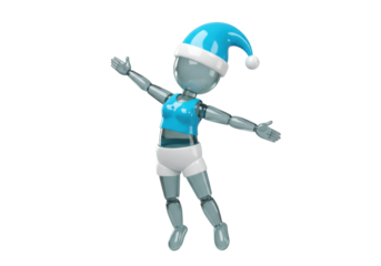 3D mannequin in blue top and Santa hat isolated on transparent PNG, festive holiday season character for graphic design and decoration